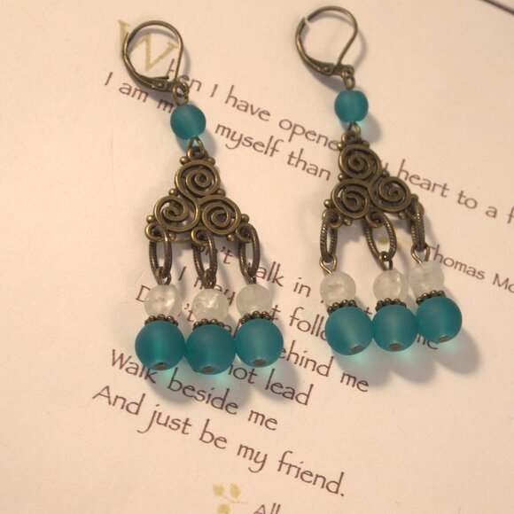 Sea Glass Chandelier Earrings Dangle Pierced or Clip-on Earrings - Picture 4 of 9